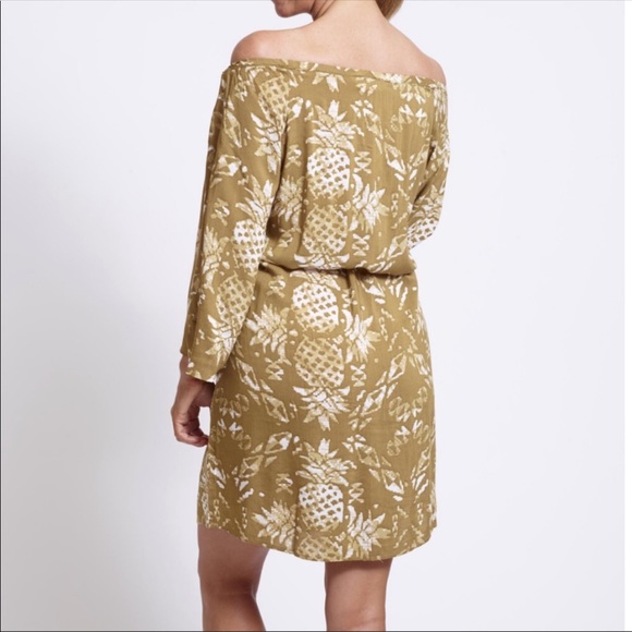 Khaki Pineapple Print Off Shoulder Dress - Picture 3 of 4